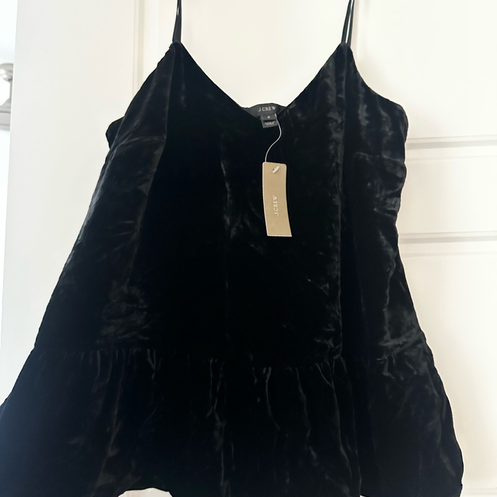 J Crew Black Velvet Peplum Cami